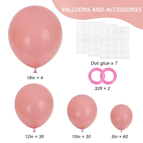 Image of RUBFAC 129pcs Retro Pink Balloons Different Sizes 18 12 10 5 Inch, Latex Blush Balloon Garland Arch Kit for Valentine's Day Birthday Baby Shower Wedding Princess Boho Theme Party Decoration