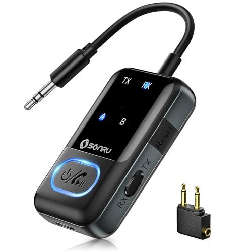 SONRU Transmetteur Récepteur Bluetooth 5.3, Emetteur Blue-Tooth sans Fil 2 en 1, Bluetooth Adaptateur pour TV Audio 3,5mm avec câble RCA, AptX-LL Double Link...