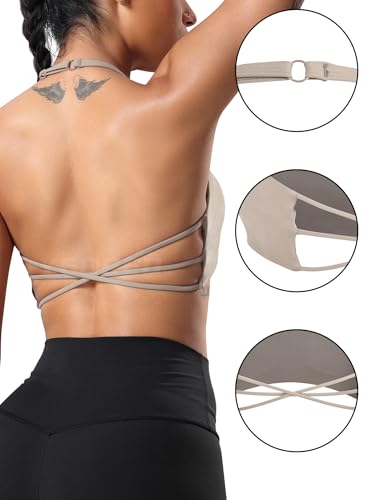 Image of YEOREO Women's Sports Bra Halter Workout Sports Bra Strappy Criss Cross Back Bra Removable Padded Yoga Crop Top