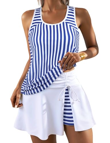 Firpearl Athletic Bathing Suit for Women Tankini Top with Swim Skirt Bottom Tummy Control Slimming...