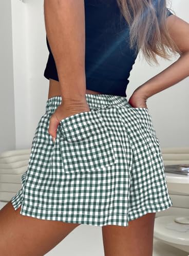 Image of Chunoy Women's Plaid Boxer Shorts Summer Casual Gingham Pajama Bottoms Short with Pockets