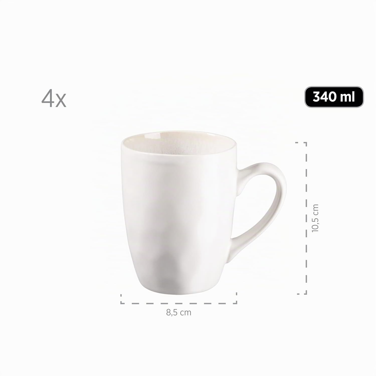 MÄSER Serie Frozen - Vajilla de cerámica para 4 personas, 16 piezas, con formas orgánicas, servicio moteado, color blanco