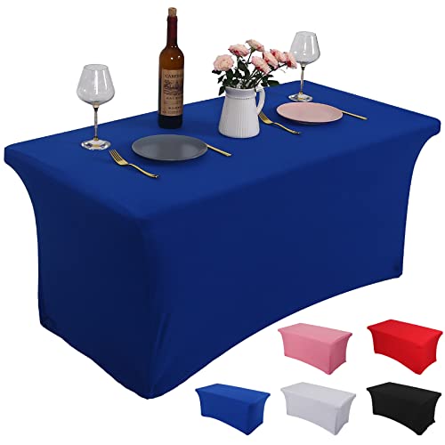 Rainberg 6ft & 4ft Stretchable Tablecloths for Rectangle Tables, Table Cover, Fitted Spandex Rectangular Folding Table Cover, For Wedding, Party, Home decorations. (Blue, 4FT(122Lx76Wx76H))