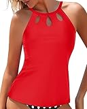 Tempt Me Red High Neck Tankini Top Backless Bathing Suit for Women Key Hole Swimsuit Swim Top Only L