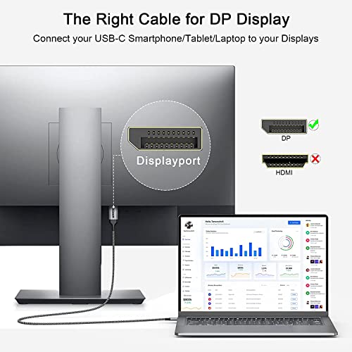 USB C to DisplayPort Cable for Home Office (4K@60HZ,2K@165Hz) QGeeM Aluminum Shell Thunderbolt 3 to Displayport Cable,Compatible with MacBook Pro/Air, iPad Pro 2021 Surface Book 2, XPS 15/13 (6ft)