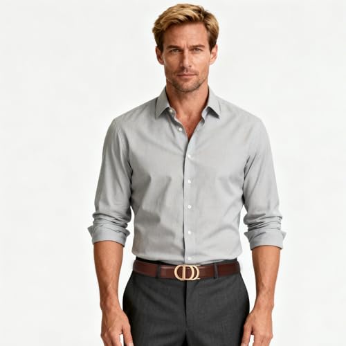 Image of Aurolran Men&Womens Leather Dress Belt Business Automatic Buckle Belt Color-Black Silver Gold