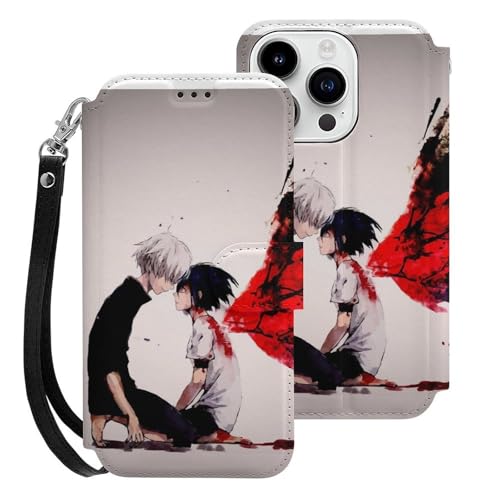 iPhone15Pro用ケース 手帳型 東京喰種 金木 研 スマホケース ストラップ付き 財布型 アイフォン15Pro用ケース おしゃれ 軽量 背面 携帯カバー カード収納 スタンド機能 PUレザー 耐衝撃