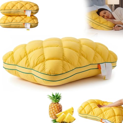 Pineapple Cloud-Like Bed Pillow - Queen Size, Unique Waffle Grid Cream Puff Design, Balanced Softness & Support Down Alternative Pillow for Side and Back Sleepers, Plush & Bounce, 20x30 (Yellow)