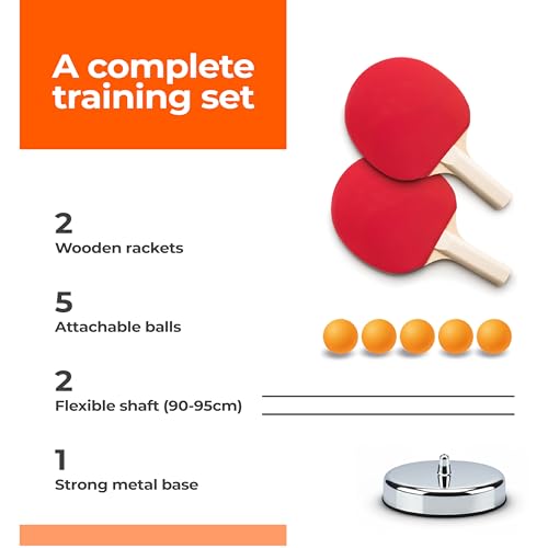 Image of Lifelong Table Tennis Trainer for Beginners| Rebound Rackets and Balls Base Training Practice Set 2 Long Poles, 5 Balls,2 Racquets & 1N Pedestal | Chrome