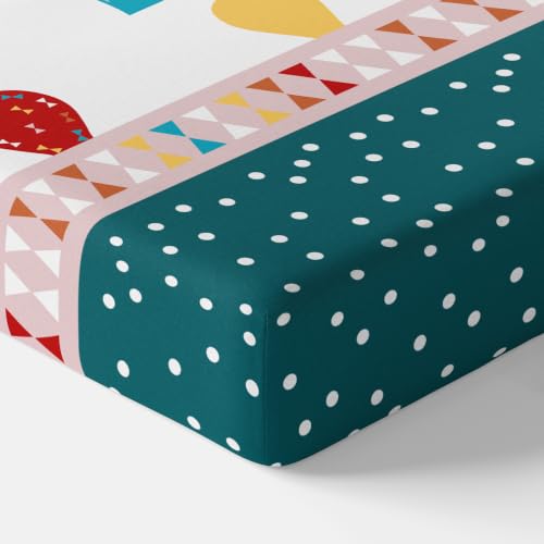 Image of LORETO - A QUALITY LINEN BRAND 144 TC 100% Pure Cotton Double /Queen Fitted Bedsheet with 2 Pillow Covers for 72 x 60 Inch Mattress, All-Around Elastic, 8 Inch Deep Pocket, Blue & Red Balloon