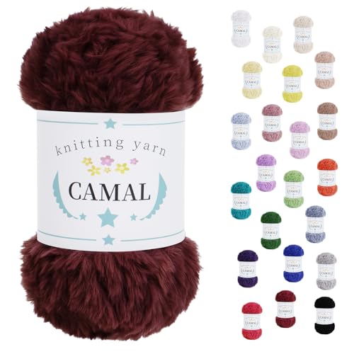 CAMAL Laine à Tricoter, 100g Fil de Fausse Fourrure Velours Fil Crochet Duveteux Pelote de Laine Velours pour Crochet Couverture, Chapeau, Poupées, Châles -...