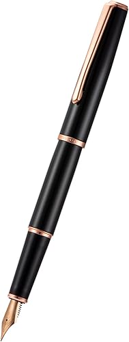 Miniatura 2 de Pluma estilográfica personalizada Hong-Dian 920 negra, punta extrafina chapada en oro rosa y ribete con juego de caja de regalo, grabado con tu