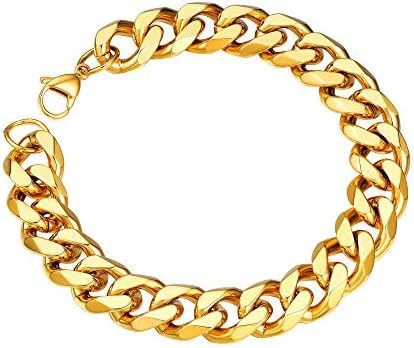 Men Cuban Link Bracelet Chain, 3/6/9/12 mm Width, 19/21CM Length, 18K Gold Plated/316L Stainless Steel/Black-with Gift Box