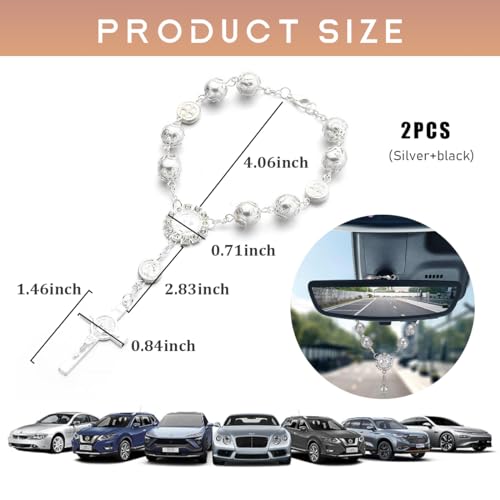 image for Ohleats Car Rosary for Rearview Mirror, Personalized Rear View Cross B