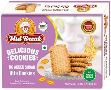 No Added Sugar Atta Biscuits 300g (Pack of 1) | 100% Whole Wheat Cookies | Healthy Tea-Time Snack | Eggless & Vegetarian Handmade Biscuits