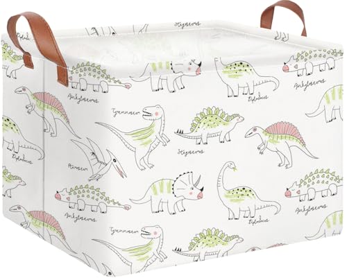 Image of Rectangle Storage Basket,Gift Basket Empty with Handles for Kids,Cute Organizer Toy Bin,Room Decor(Green Dinosaur)