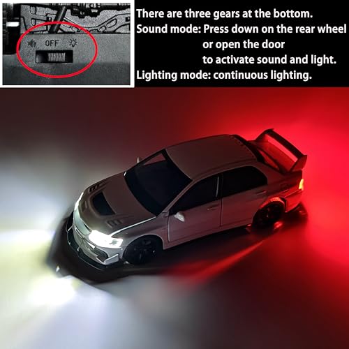 ERBADIHAGO Toy Cars Compatible for Lancer Evolution IX 1/32 Metal Model Car Pull Back Car Toys with Light and Sound Toys Car Collectible Model for Children Age 3 + Year Old (White) by ERBADIHAGO - Image 2