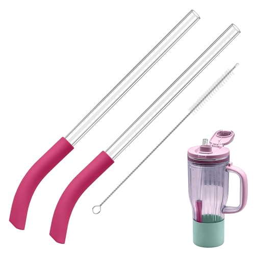 2 Pcs Replacement Straw for Ninja BlendBOSS Personal Smoothie Blender Tumbler, Reusable Straws With Cleaning Brush Compatible With Ninja BlendBOSS Travel Tumbler (Pink Peppercorn)
