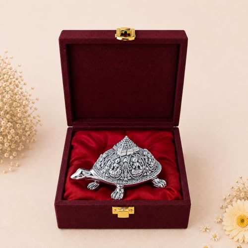 Image of DIVINITI 999 Silver Plated Ashta Lakshmi Tortoise with Sri Yantra Pyramid|Gift Box Included|Vastu & Feng Shui Showpiece for Wealth, Prosperity & Protection|Home, Office & Pooja Decor|7.5 x 4 cm
