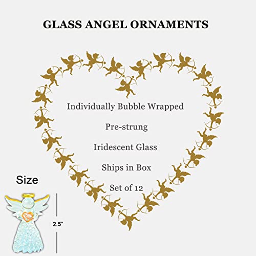 12 Pcs Glass Angel Christmas Ornaments For Christmas Tree Decoration - 2.5 Inch Small (Set Of 12) Clear Spun Glass Religious Angel Figurine By 4E's Novelty #TOP5