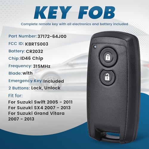 Keyecu Replacement Smart Remote Car Key Fob for Suzuki Swift 2005-2011 Grand Vitara SX4 2007-2013 KBRTS003 315MHz ID46 Chip 2Buttons by Keyecu - Used condition - Image 2