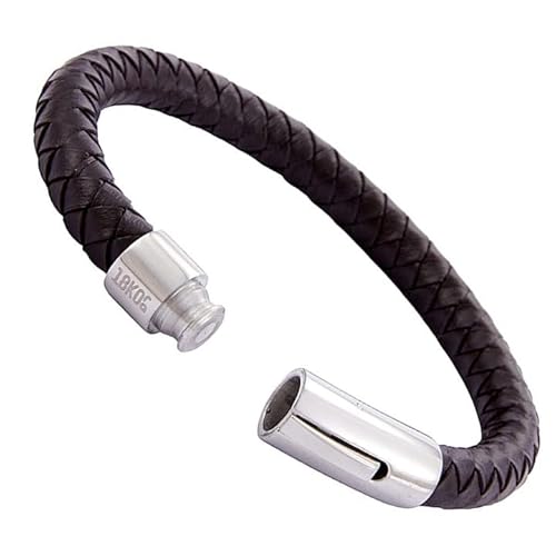 18KOra Pulseras Hombre Cuero | Pulseras Mujer Cuero | Regalos Aniversario Pareja | Regalo Hombre | Pulseras Cuero Auténtico Trenzado | Pulseras Hombre | Bracelet (Marrón 8mm, Grande (20,7 cms))