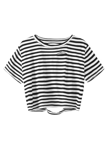 Avanova Women Striped Short Sleeve Crop Top Oversized Distressed