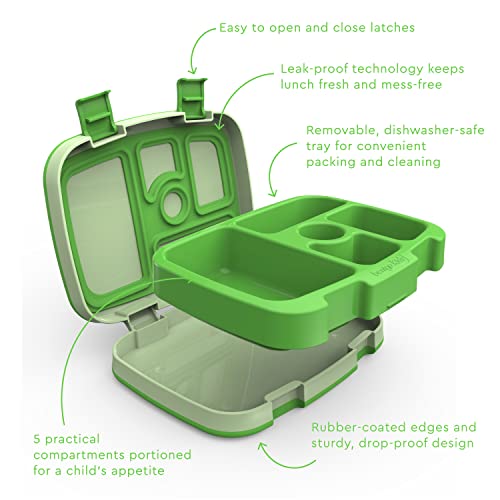 Bentgo® Kids Leak-Proof, 5-Compartment Bento-Style Kids Lunch Box - Ideal Portion Sizes For Ages 3 To 7, Bpa-Free, Dishwasher Safe, Food-Safe Materials, 2-Year Warranty (Green) #TOP4