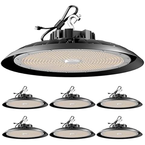 Lightdot 250W High Bay LED Light 37500lm Commercial Bay Lighting 5000K AC100-277V UFO LED High Bay Shop Light for 30-60FT Height Warehouse -6Pack Cover