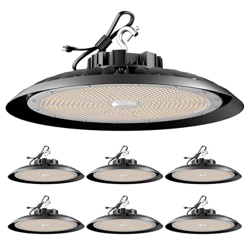 Upgrade 300W High Bay LED Shop Light 45000lm (Eqv.1200W MH/HPS) UFO High Bay Lighting, ETL UFO Lights AC100-277V High Bay LED Light with Plug-6Pack