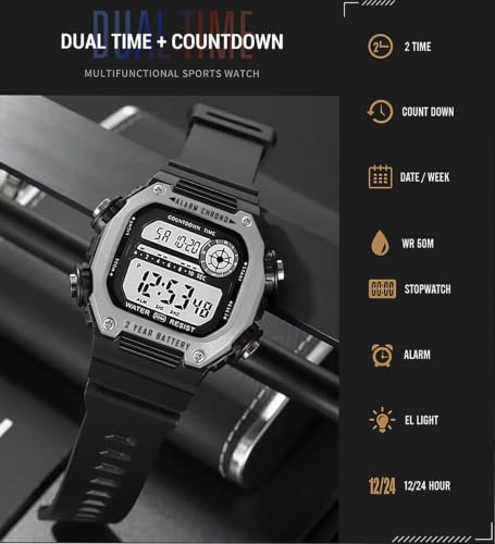 Image of Time Up Digital Dial Finer-Quality Material Square Shape Waterproof,Alarm,Night-Light Watch for Men & Women- WF124-X
