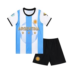 Blue Argentina Kids Boys Youth Sports Soccer Football Kit Jersey Shirt Shorts Set