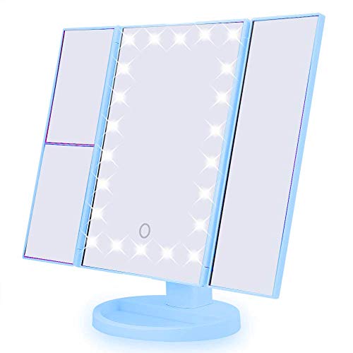 ESPELHO DE MESA GIRATORIO COM ILUMINAÇÃO DE 22 LEDS E AUMENTO PARA MAQUIAGEM, BARBA E LIMPEZA DE PEL