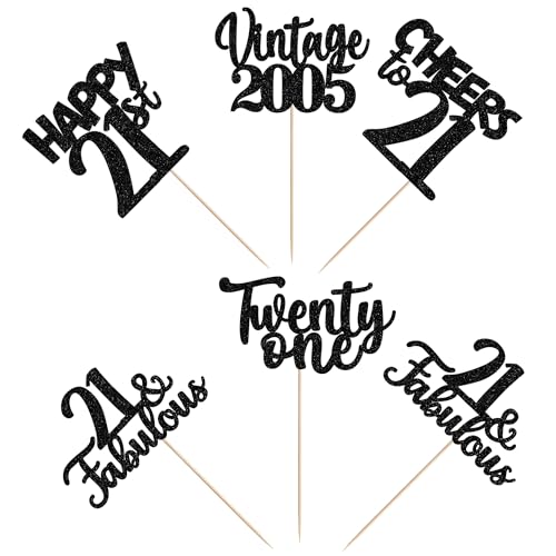 Image of 15 PCS Black 21st Birthday Centerpiece Sticks Double Sided Twenty One Happy 21 Vintage 2005 Table Flower Centerpieces Sticks Cheers to 21 Fabulous Floral Decorations for 21st Birthday Party Supplies