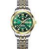 Relógio Feminino Sofisticado Fundo Preto Analógico Dourado Elegante De Pulso Moderno Luxuoso Quartzo Resistente a Agua Relógio com Calendário Aço Inoxidável Com Mostrador Luminoso No Escuro (FUNDO VERDE)