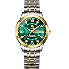 Relógio Feminino Sofisticado Fundo Preto Analógico Dourado Elegante De Pulso Moderno Luxuoso Quartzo Resistente a Agua Relógio com Calendário Aço Inoxidável Com Mostrador Luminoso No Escuro (FUNDO VERDE)