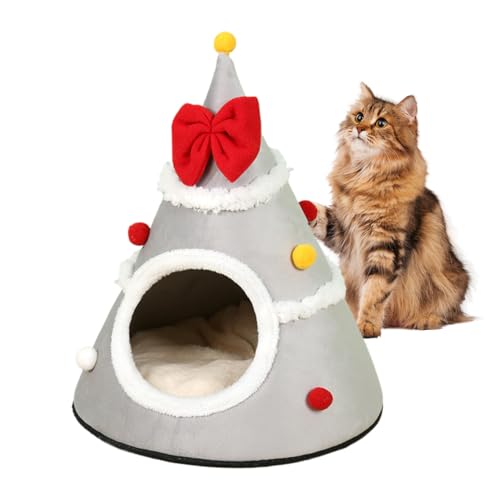 クリスマスツリー猫ベッド - 取り外し可能なクッション、暖かい猫ハウス |クリスマス寝袋、取り外し可能なマット付き冬用ペットベッド |猫ベッド 小中大型犬用 リビングルーム 寝室 バルコニー 遊び用