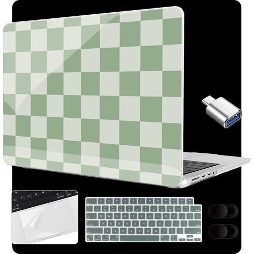 Image of MEEgoodo Case for M5 MacBook Pro 16 inch Case 2026 2024 2023 2021 with M5 M4 M3 M2 M1 Pro /Max Chip, Fit Model A3429 /A3428 /A3403 /A3186 /A2991 /A2780 /A2485, Green Checkered