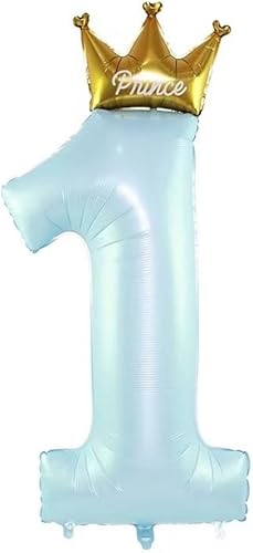 Globos azules de la corona del príncipe número 1 de 40 pulgadas, globos de primer cumpleaños para niños, decoraciones de primer cumpleaños,