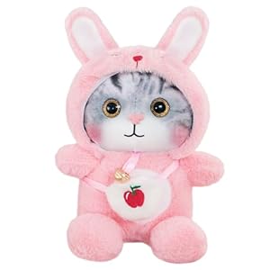 Cat Stuffed Animals Adorable Cat Plush Soft Cute Plushie Cuddly Kawaii Plushies Pillow Toy Gift for Kids(Pink Cat, 9.8″)