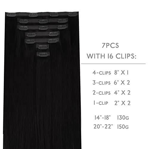 Image of WENNALIFE Lace Seamless Clip in Hair Extensions Human Hair 7pcs Ultra Invisible 50% Thinner Seamless Clip Ins Jet Black Natural Remy Hair 14 inch