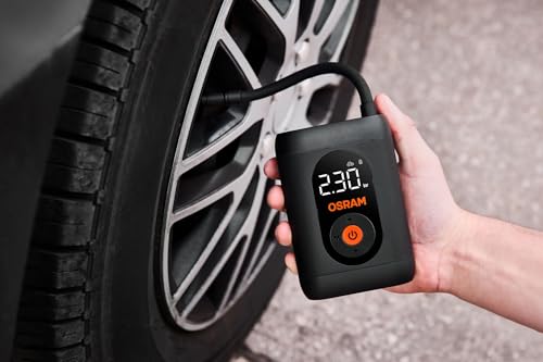 OSRAM TYREinflate 1600 ESSENTIAL, bezprzewodowa, akumulatorowa, cyfrowa pompka do opon, pompuje opony w 6 minut, elastyczny wąż 20 cm
