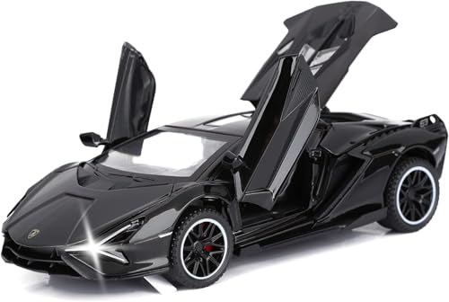 Image of 1:32 Scale Lamborghini Sian Toy Car | Metal Pullback Diecast Car for Kids with Openable Doors, Sound, Light Effects Toy for Car Enthusiasts (Black)
