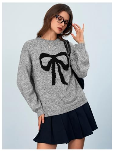 MakeMeChic Women's Y2K Bow Knot Sweaters Long Sleeve Mock Neck Pullover Sweaters Knit Top3