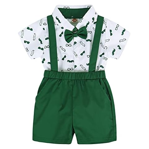 Jurebecia Baby Boys Suit Baby Boys Shirt with Bowtie Baby Boys Gentleman Suit Set for Birthday Party Wedding Green 12-18 Months Cover