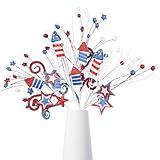 4 PCS 4th of July Patriotic Floral​ Picks, Red White Blue Star Decorations for Independence Day Centerpieces for Labor Day Decorations ​Floral Arrangements, USA Table Décor, Memorial Day, 20 Inch
