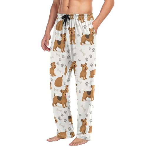 Cartoon Airedale Terrier Dogs Pajama Pants Funny Animals Men's Pajama Bottoms Lounge Sleepwear PJs Lightweight Sleep Pants S4