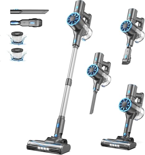 Cordless Stick Vacuum Cleaner with Self-Standing, 8-in-1 Vacuum Cleaners for Home, Lightweight Powerful Vacuum with LED Screen, Rechargeable Vacuum for Carpet, Pet Hair, Hardwood Floors (Pewter)