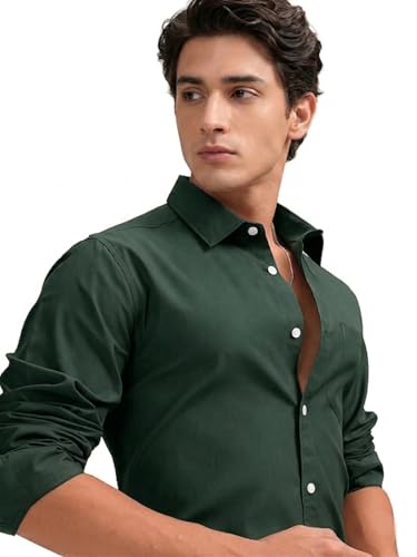 Image of Cozytton Men's Pure Cotton Solid Stylish Casual & Formal Wear Shirt | Stylish Regular Fit Full Sleeve Comfortable Office Party Trendy Shirt - Multi Color
