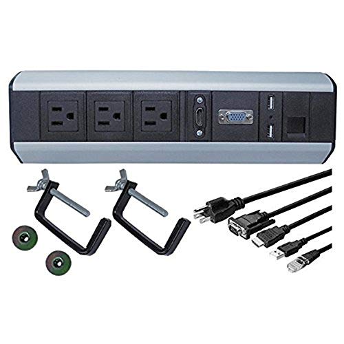 Electriduct Power and Data Center Edge Mount Tabletop - 3 Power Outlets, 1 CAT6 RJ45, 1 VGA, 1 HDMI, 2 USB Passthrough